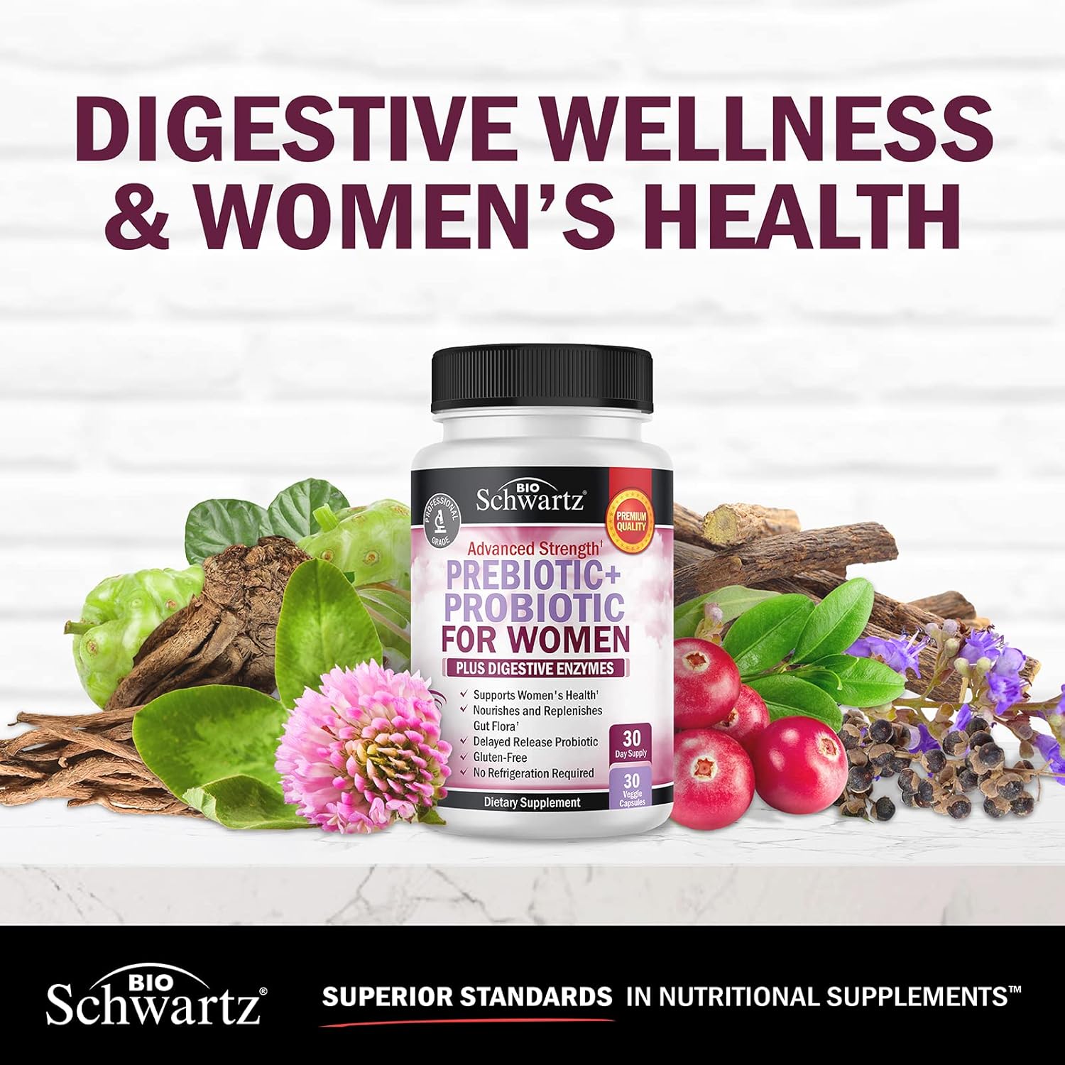 BioSchwartz Herbal Menopause Supplement with Black Cohosh (1 Month Supply) Plus Prebiotics and Probiotics with Digestive Enzymes for Women (1 Month Supply) - Image 8