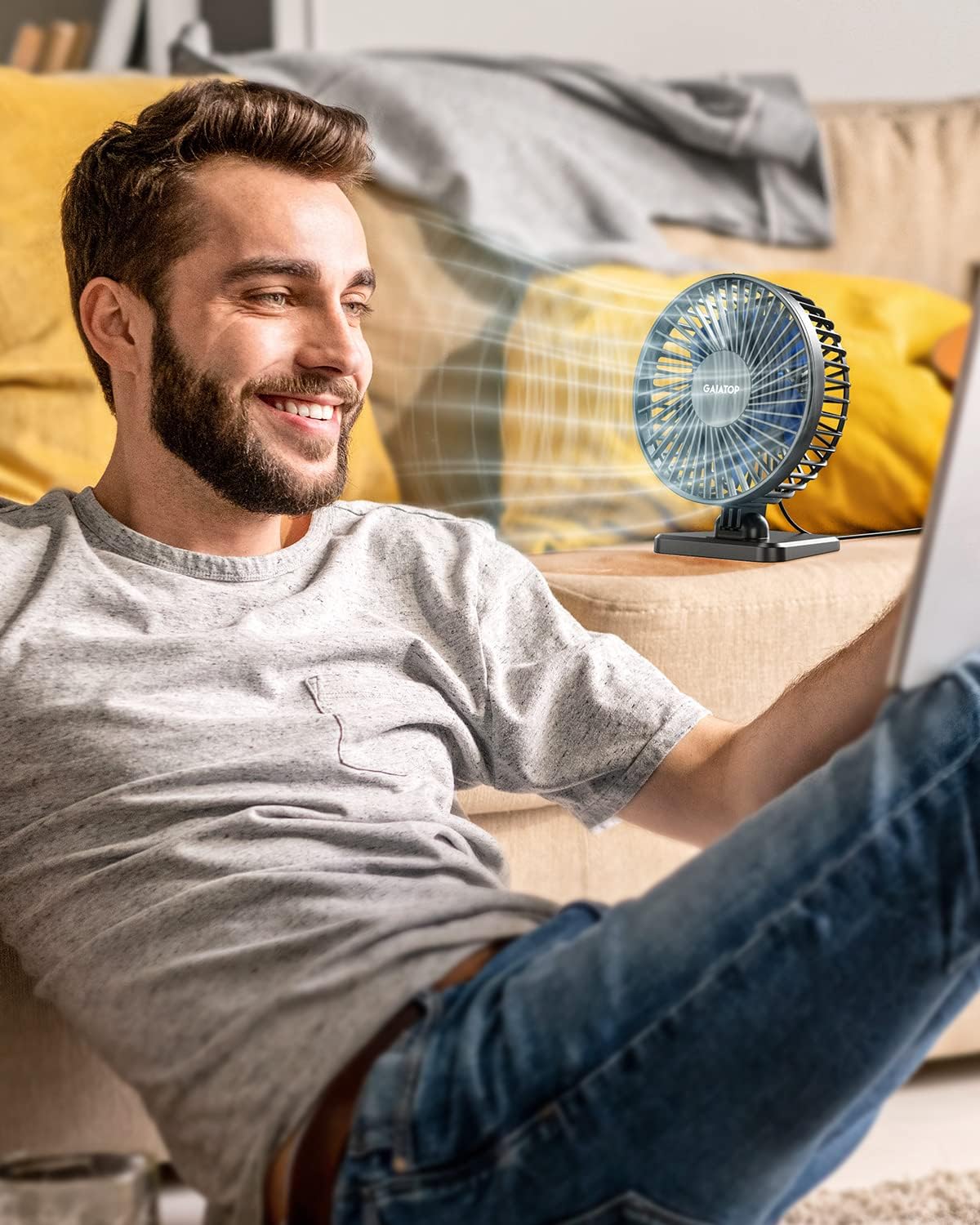 Gaiatop USB Desk Fan, Small But Powerful, Personal Portable Quiet 3 Speeds, Adjustable Mini Table Desktop fan for Cooling Home Office Car Summer Travel Gifts Blue - Image 2