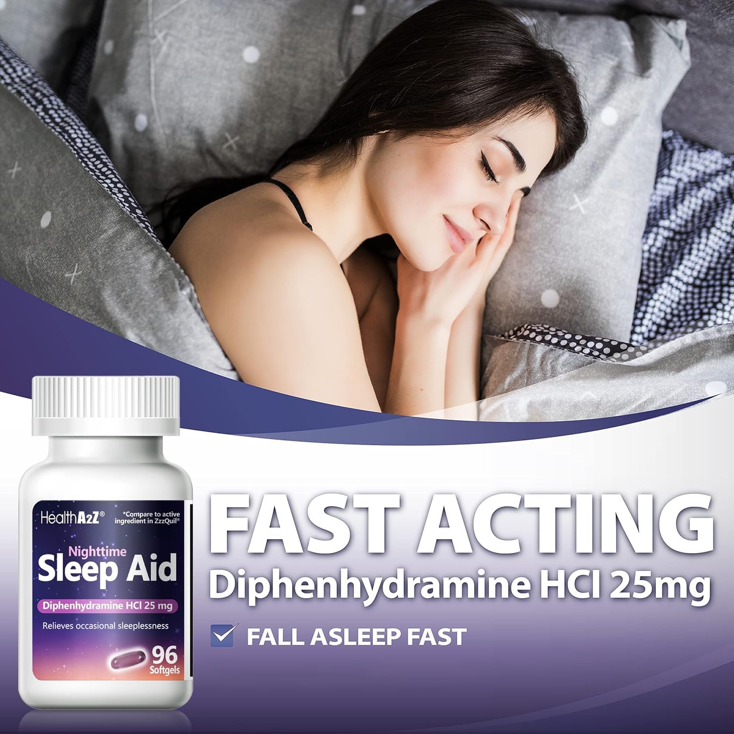 HealthA2Z Sleep Aid, Diphenhydramine HCl 25mg Softgels, Supports Deeper, Restful Sleeping, Non Habit-Forming (96 Softgels) - Image 7