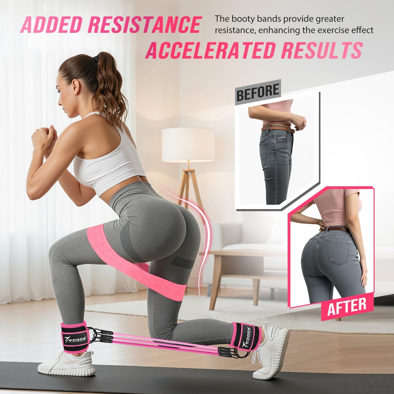 WOQQW Resistance Bands Set - Ankle Resistance Bands with Cuffs for Legs & Glute Workout, Fabric Booty Bands for Women, Home Gym Exercise Equipment for Hip, Pilates, Fitness, Yoga, Physical Therapy - Image 2