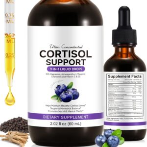 Cortisol Supplement for Women, Cortisol Support Liquid Drops with Ashwagandha, Magnesium & L-Theanine - Supports Stress Relief, Mood & Relaxation - 2.02 fl oz