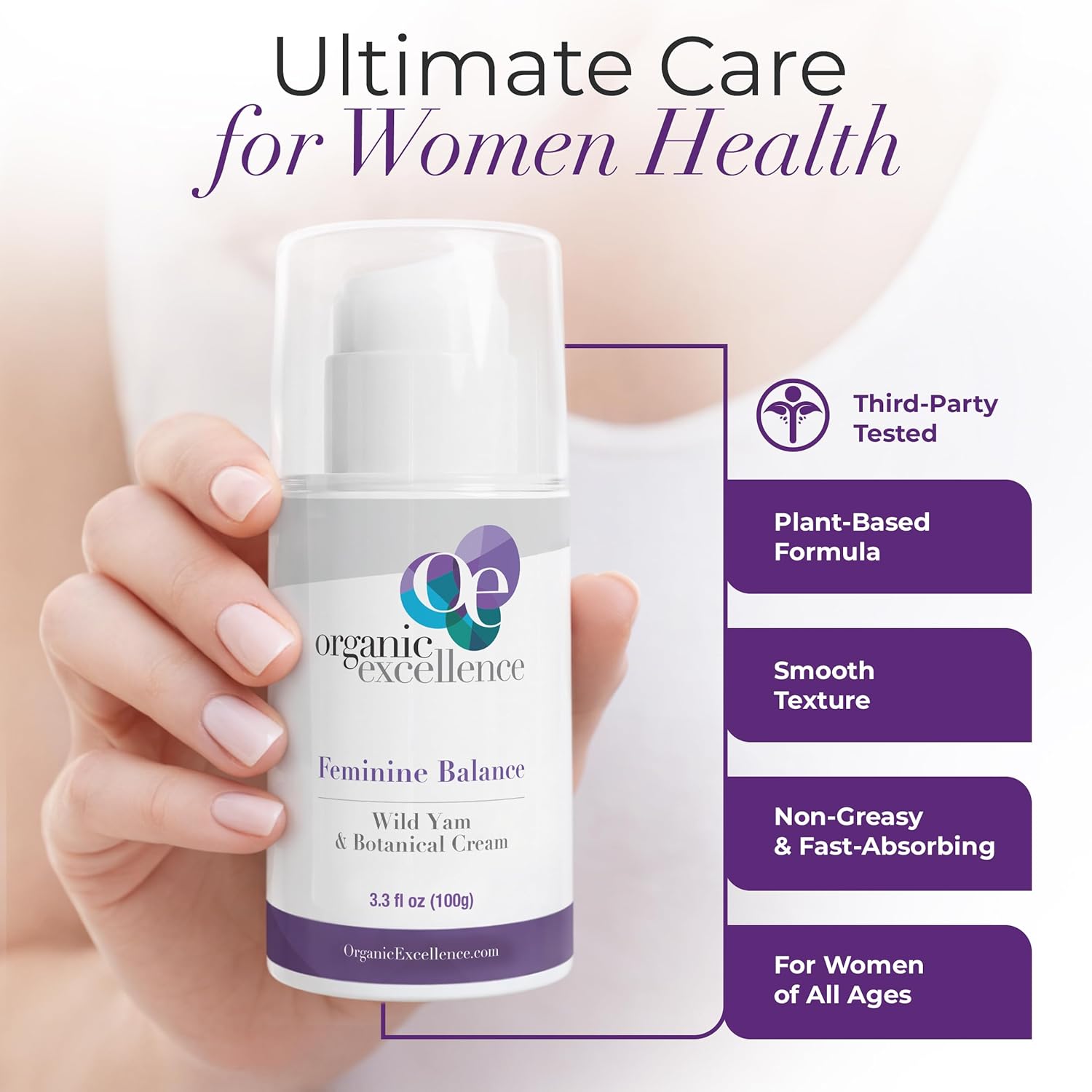 Organic Excellence Feminine Balance Wild Yam & Botanical Cream for Women – 3.3 fl oz - Image 2