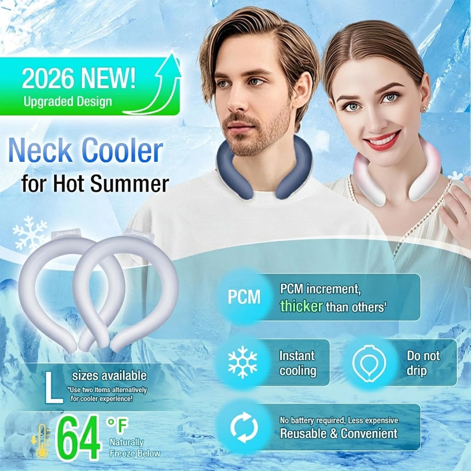 Neck Cooling Tube 70% Gel Increase Ice Ring Neck Cooler Wearable Body Cooling Products for Outdoor Indoor Activities Relief for Hot Flashes(Gradient Grey,L) - Image 2