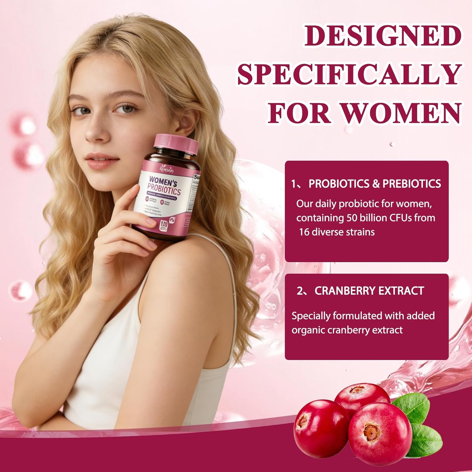 Women Probiotics 50 Billion CFU: Probiotics for Women with Prebiotics & Cranberry, 16 Strain Probiotic Supplement for Digestive Gut Health, Vaginal & Urinary Tract Support Vegan Probiotic 120 Capsules - Image 4