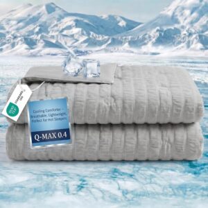 Cooling Comforter Queen Size 90"x90", Dual-Sided Seersucker & Q-Max>0.4 Cooling Blanket, Breathable Fabric for Hot Sleepers Night Sweats Menopause & Sensitive Skin, All Season Pet Friendly, Dark Grey