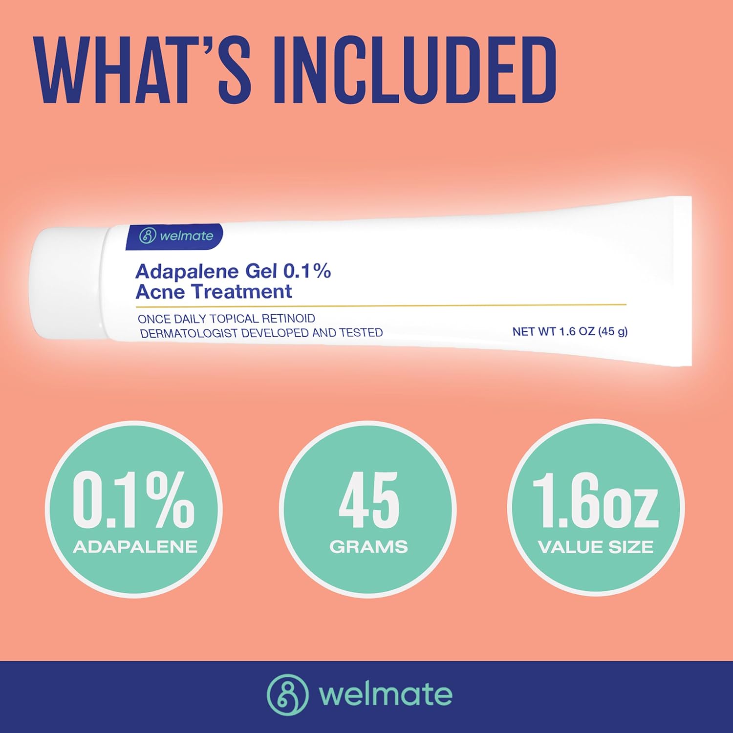 WELMATE Adapalene Gel 0.1% Acne Treatment, Retinoid for Face, Helps Clear Blackheads, Pimples & Clogged Pores, Dermatologist Developed, Oil Free & Fragrance Free, 90 Day Supply, 1.6 oz - Image 5