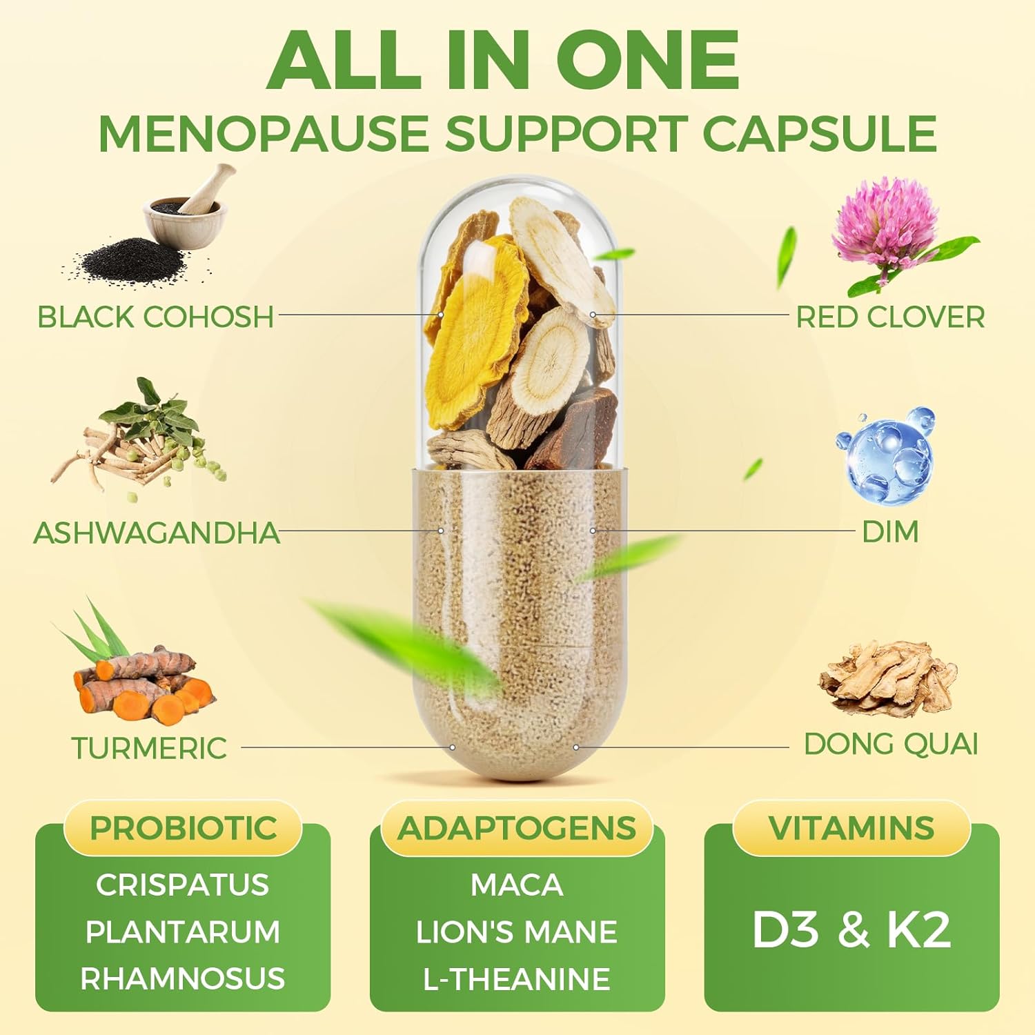 GREENPEOPLE Menopause Supplements for Women - Black Cohosh & Ashwagandha for Hot Flashes, Night Sweats, Mood Swings, Hormonal Balance Support,10 Billion CFU Probiotic - 120(2 Packs) Capsules Vegan - Image 4