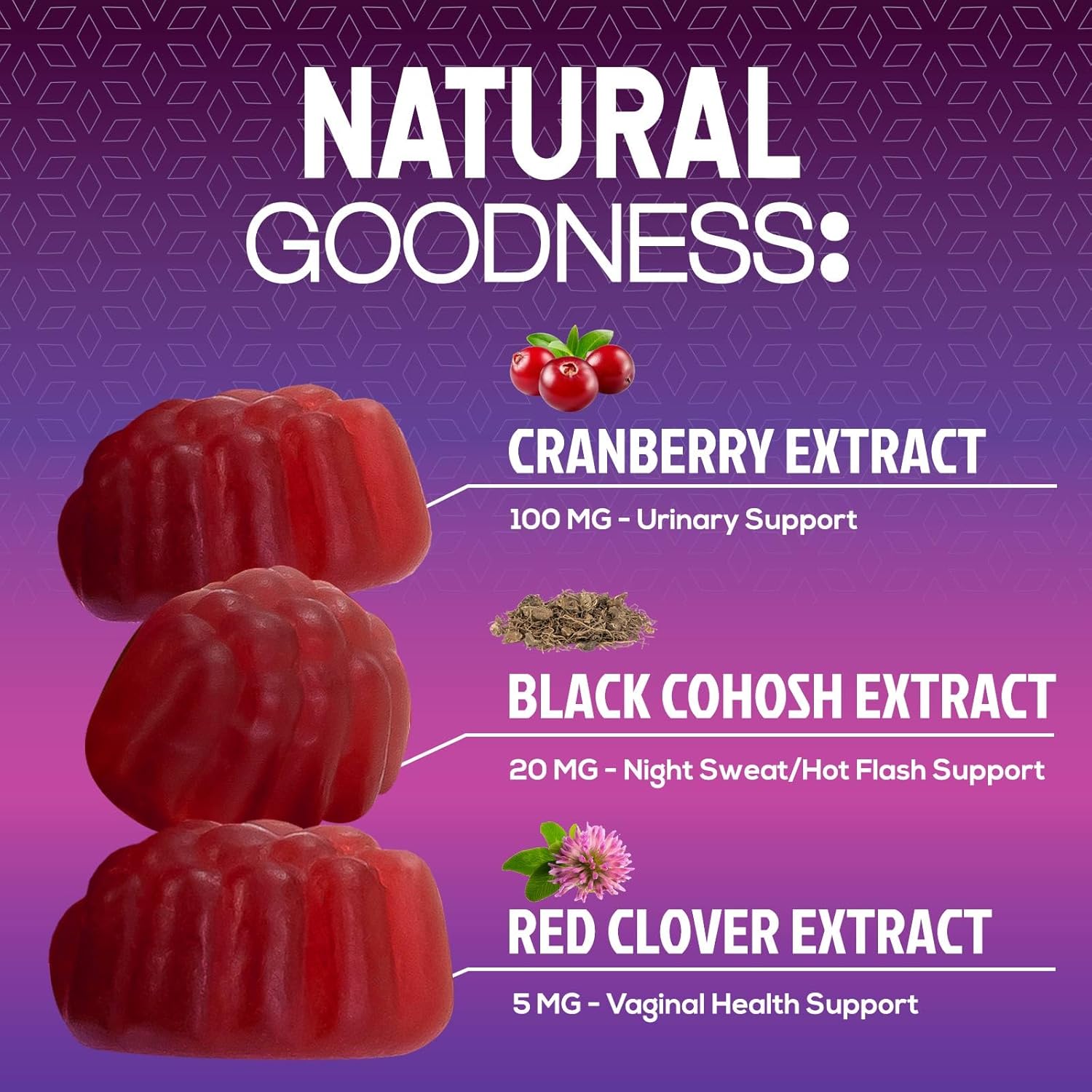 Menopause Supplement Gummies - Complete Women's Probiotics Gummy Supplements - Advanced Menopause Relief for Women with Black Cohosh & Cranberry - Mild Hot Flashes & Night Sweats Support - 60 Gummies - Image 5
