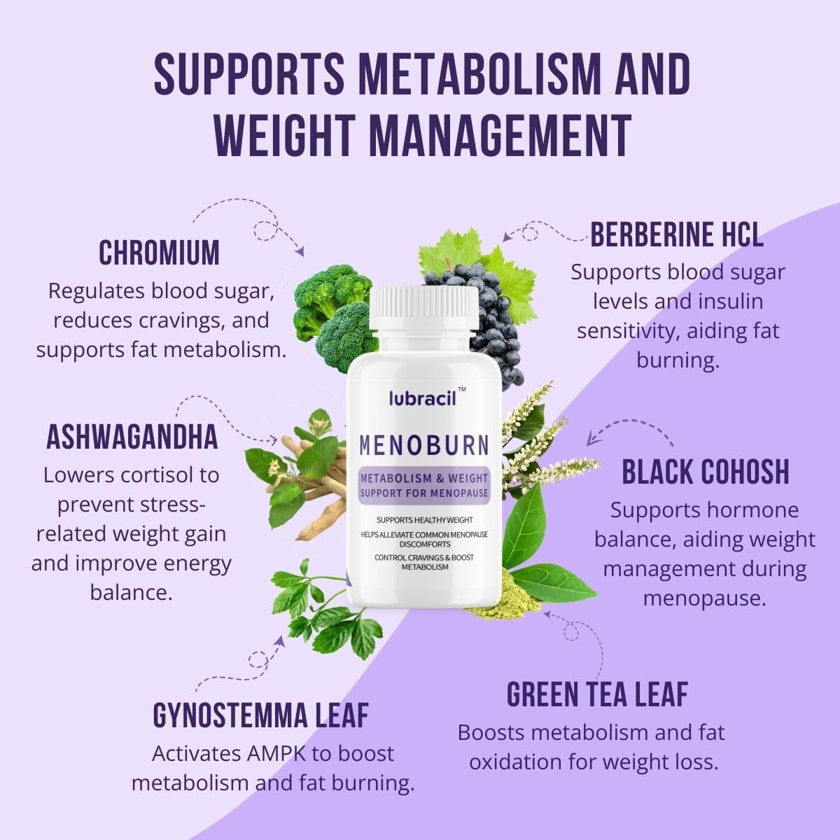 Lubracil Menoburn Perimenopause & Menopause Supplements for Women – Helps Metabolism, Estrogen & Wellness – Targets Hot Flashes, Bloating & Energy – 60 Count - Image 4