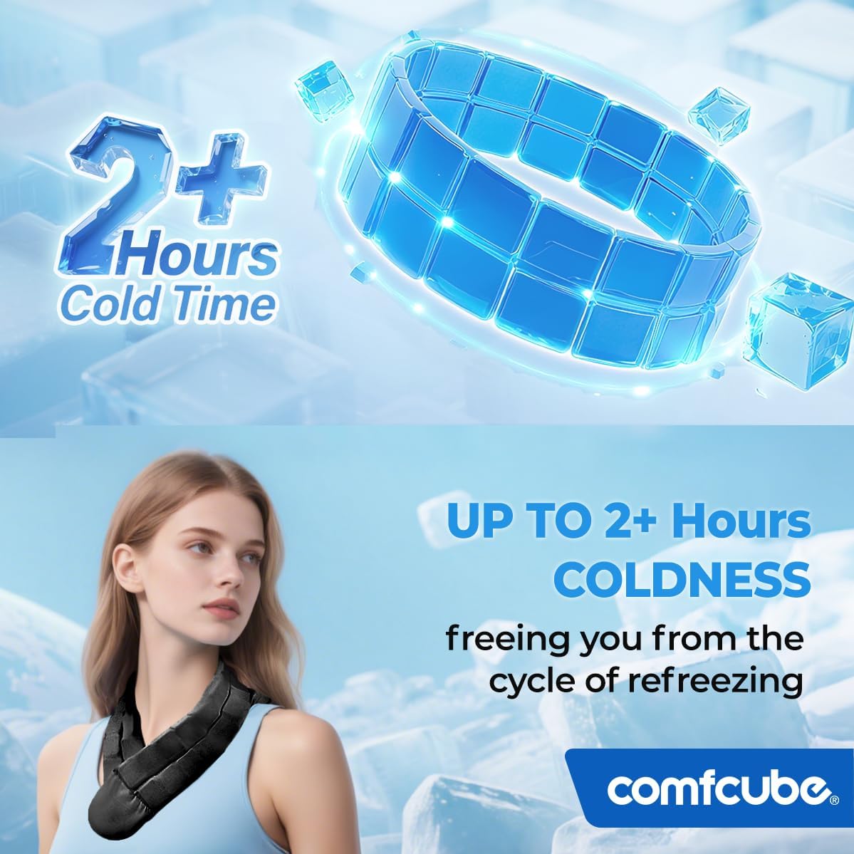 Comfcube Neck Ice Pack Wrap for Cervical Pain and Cooling, 2 Hours Long Lasting Cold Ice Pack for Neck Injuries, Reusable Flexible Cold Pack for Hot Weather, Hot Flashes, Surgery, Office Pressure - Image 2