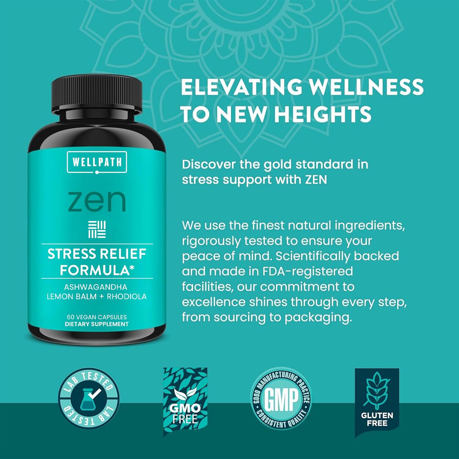 WellPath Zen Stress Relief Supplement + Mood Support | Calm, Stress & Energy Support | Ashwagandha Root, Rhodiola Rosea, L-Theanine, Lemon Balm | Herbal Capsules, 60 Ct - Image 5