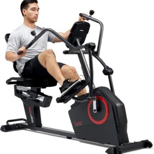 Sunny Health & Fitness Elite Recumbent Cross Trainer & Elliptical Machine with Arm Exercisers for Home Arm/Leg Training, Easy Adjust Seat & Mesh Backrest, Free SunnyFit App Bluetooth Connectivity