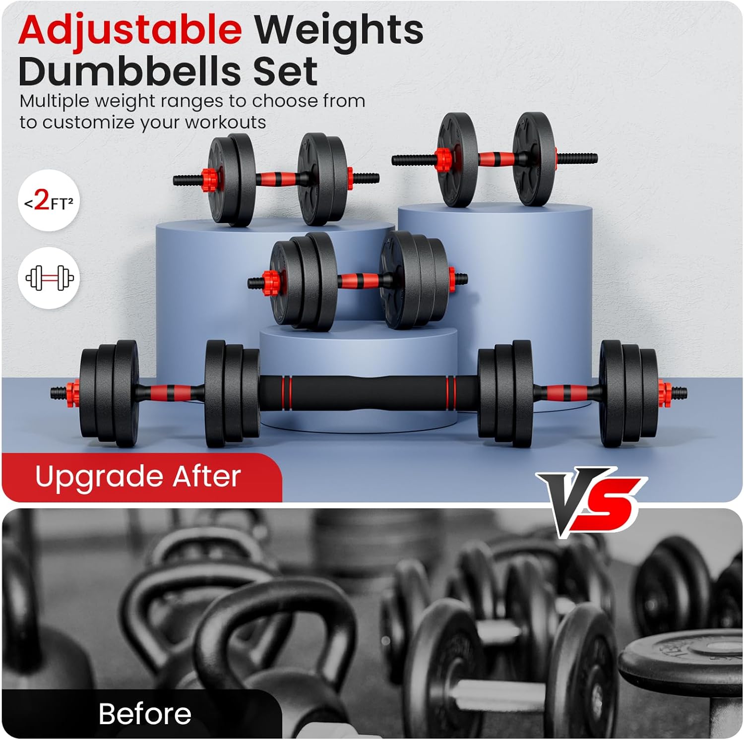 Adjustable Dumbbell Set, 20/33/45/70/90lbs Free Weight Set with Connector, 4 in1 Dumbbells Set Used as Barbell, Kettlebells, Push up Stand, Weight Set for Home Gym Suitable Men/Women - Image 7