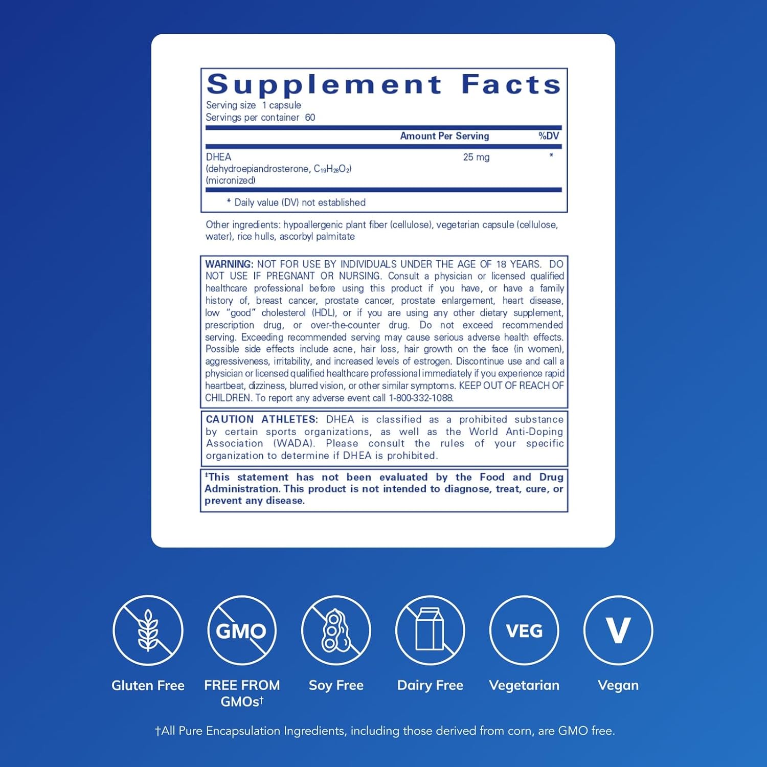 Pure Encapsulations DHEA 25 mg - Supplement for Immune Support, Hormone Balance, Metabolism Support, and Energy Levels* - with Micronized DHEA - 60 Capsules - Image 2
