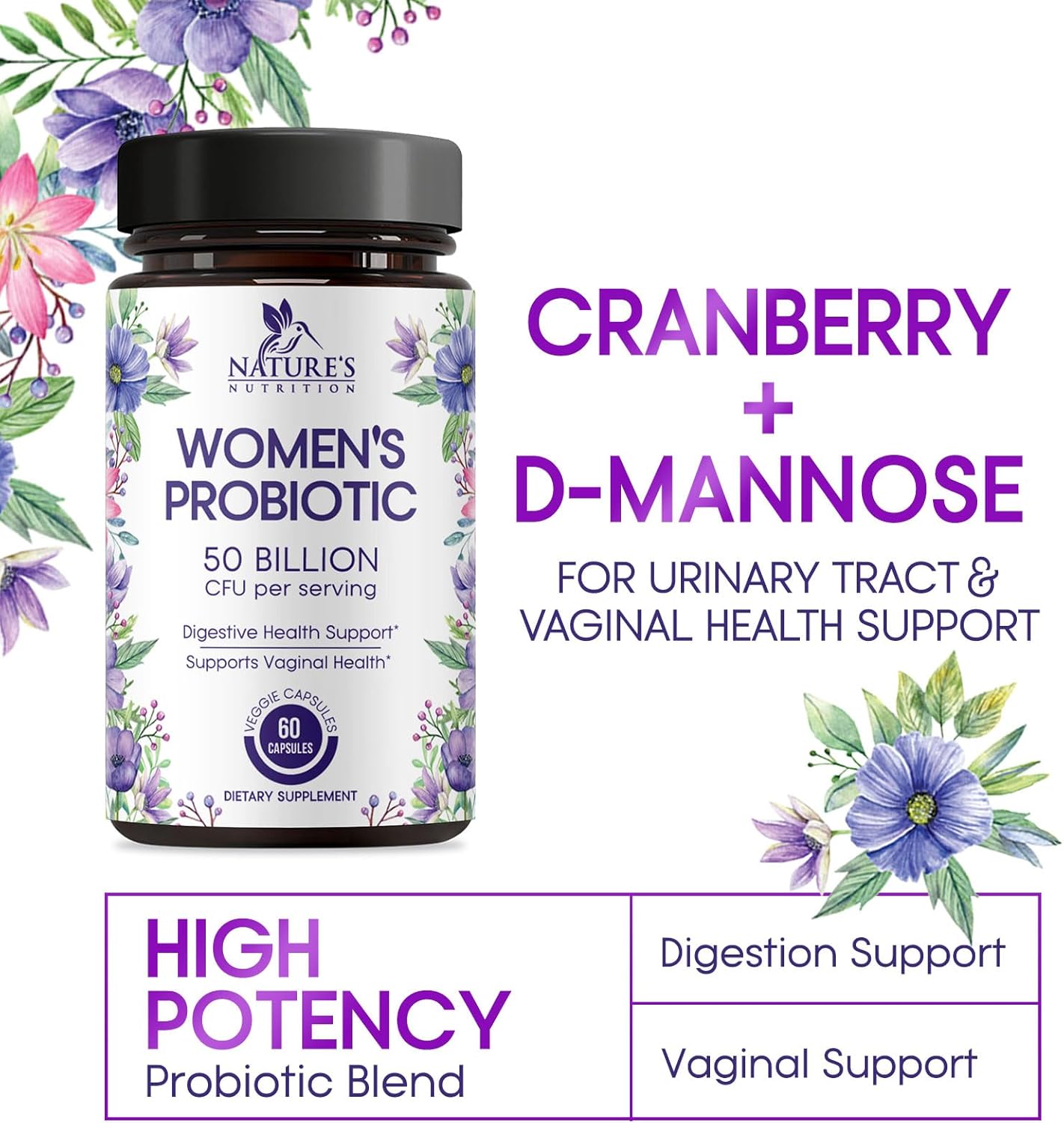 Probiotics for Women - Probiotic Blend 50 Billion CFU Per Cap - 16 Feminine Health Strains Women's Probiotic - Prebiotic for Vaginal PH Balance, Urinary UT Health Support - Bottled USA - 60 Capsules - Image 7