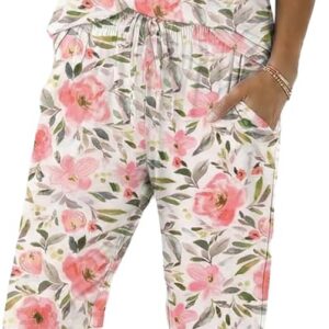 Ekouaer 2 Piece Womens Pajamas V Neck Short Sleeve Top and Long Pants Pjs Print Lounge Set Sleepwear