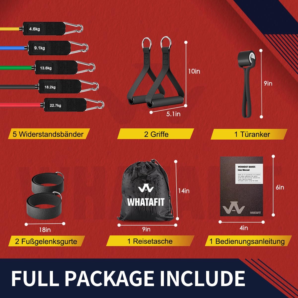 WHATAFIT Resistance Bands, Exercise Bands, Workout Bands with Handles, Door Anchor and Ankle Straps, 5 Resistance Levels Fitness Bands for Strength Training, Physical Therapy, and Home Gym Equipment - Image 4