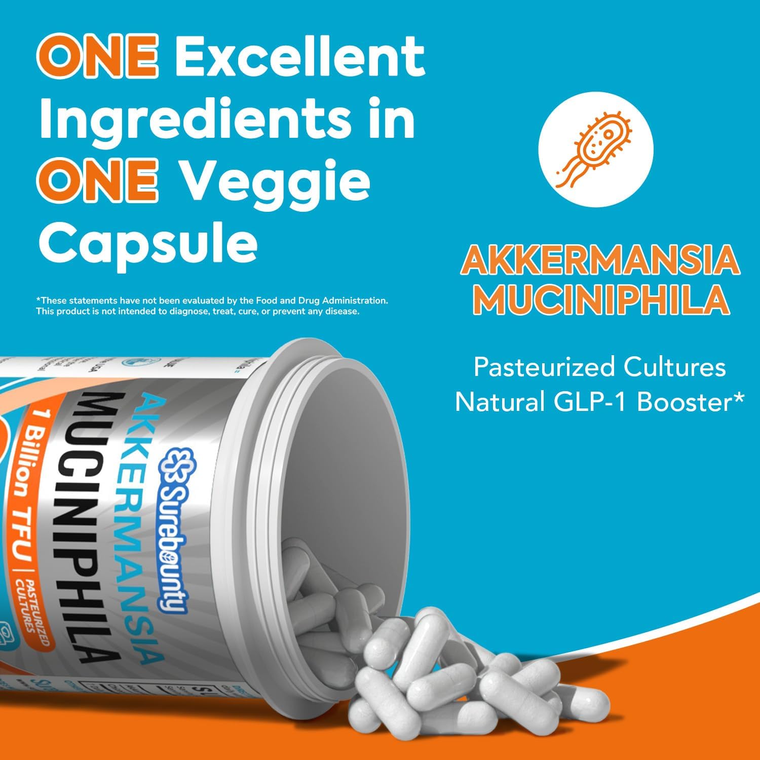 Akkermansia Probiotic GLP-1, 1 Billion TFU, Akkermansia Muciniphila with Prebiotic Inulin, for Men & Women, Vegan, Non-GMO, 30 Caps - Image 3