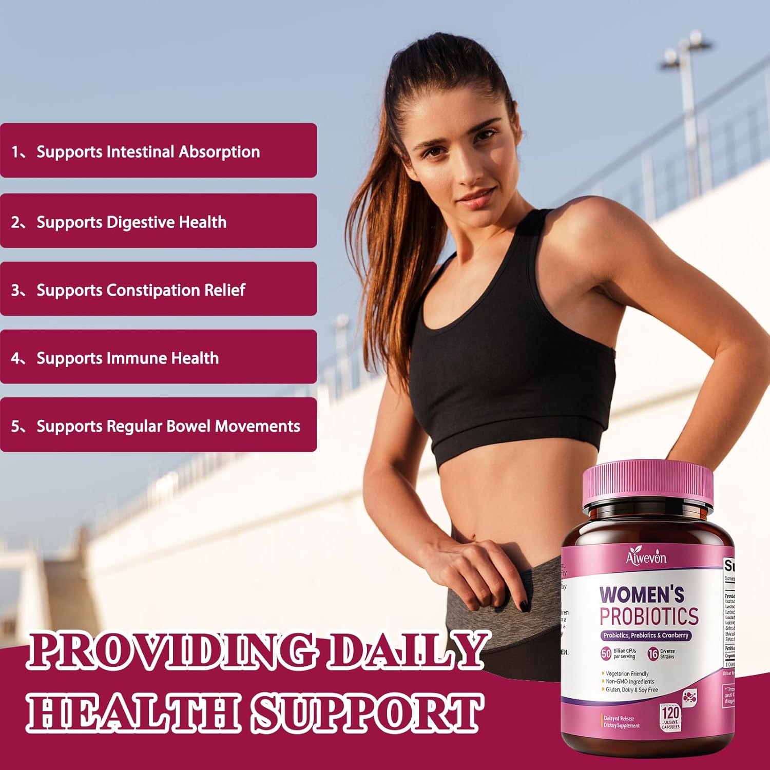 Women Probiotics 50 Billion CFU: Probiotics for Women with Prebiotics & Cranberry, 16 Strain Probiotic Supplement for Digestive Gut Health, Vaginal & Urinary Tract Support Vegan Probiotic 120 Capsules - Image 5