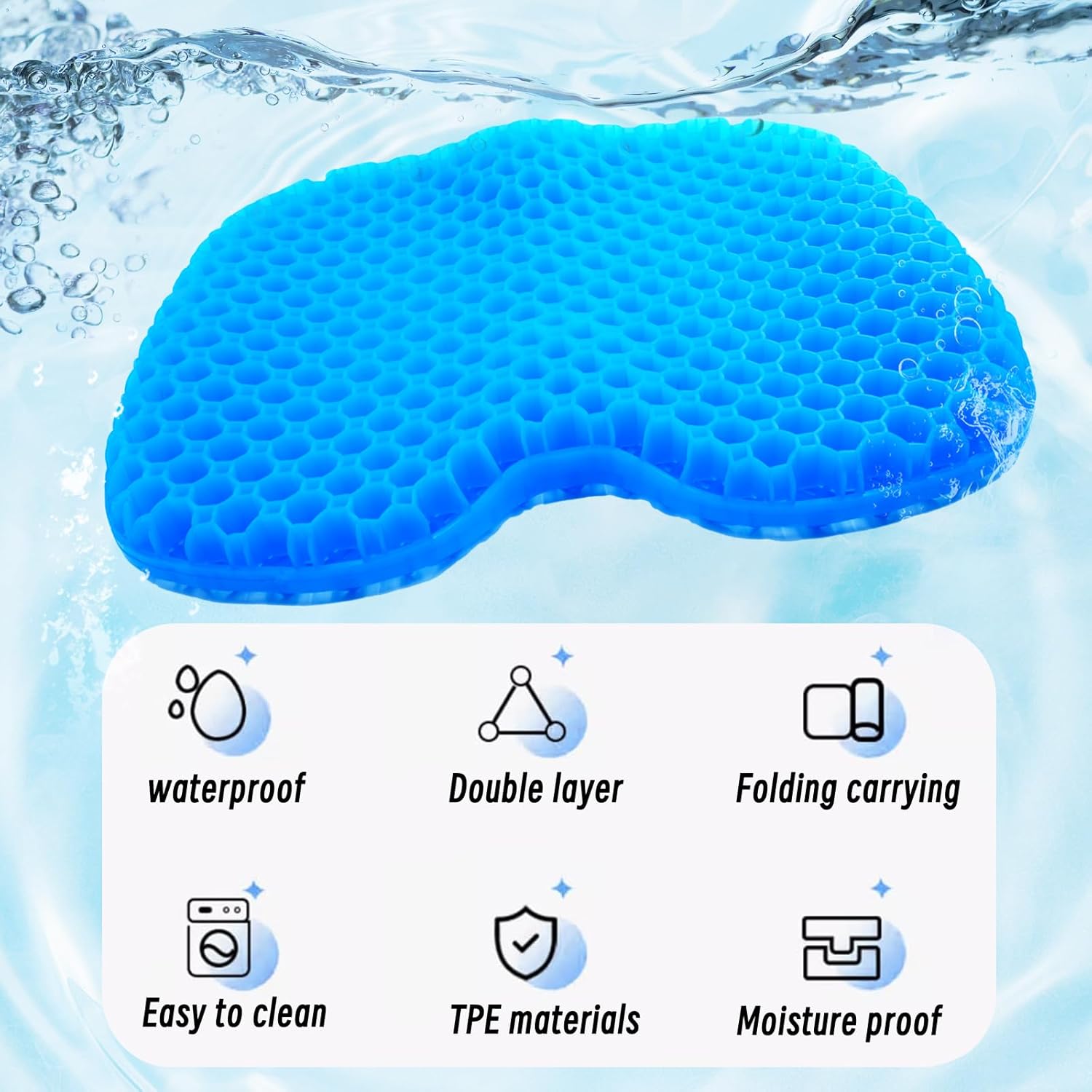 Kayak Seat Cushion - Blue Cooling Gel Kayak Accessory Removable Waterproof Cover | Comfort for Kayak Seats, Fishing, Car seat,Office Chair & Outdoor Use - Image 6