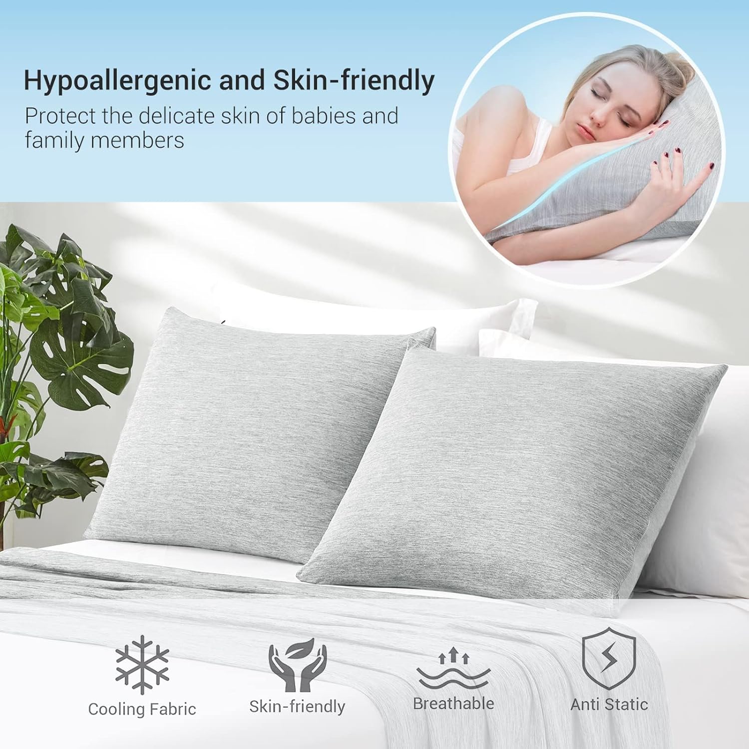Marchpower 2 Pack Cooling Pillowcases Queen Size, Arc-Chill Cool Fiber, Double Sided Design for Hot Sleepers Night Sweats Hot Flashes, Oeko-TEX Certified Soft Breathable Pillow Covers Hidden Zipper - Image 6