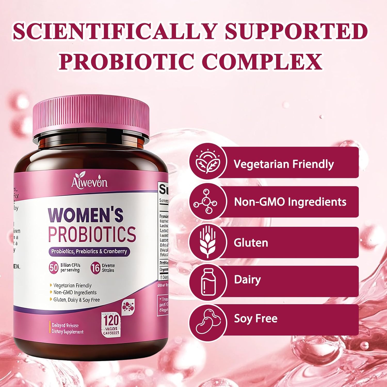 Women Probiotics 50 Billion CFU: Probiotics for Women with Prebiotics & Cranberry, 16 Strain Probiotic Supplement for Digestive Gut Health, Vaginal & Urinary Tract Support Vegan Probiotic 120 Capsules - Image 6
