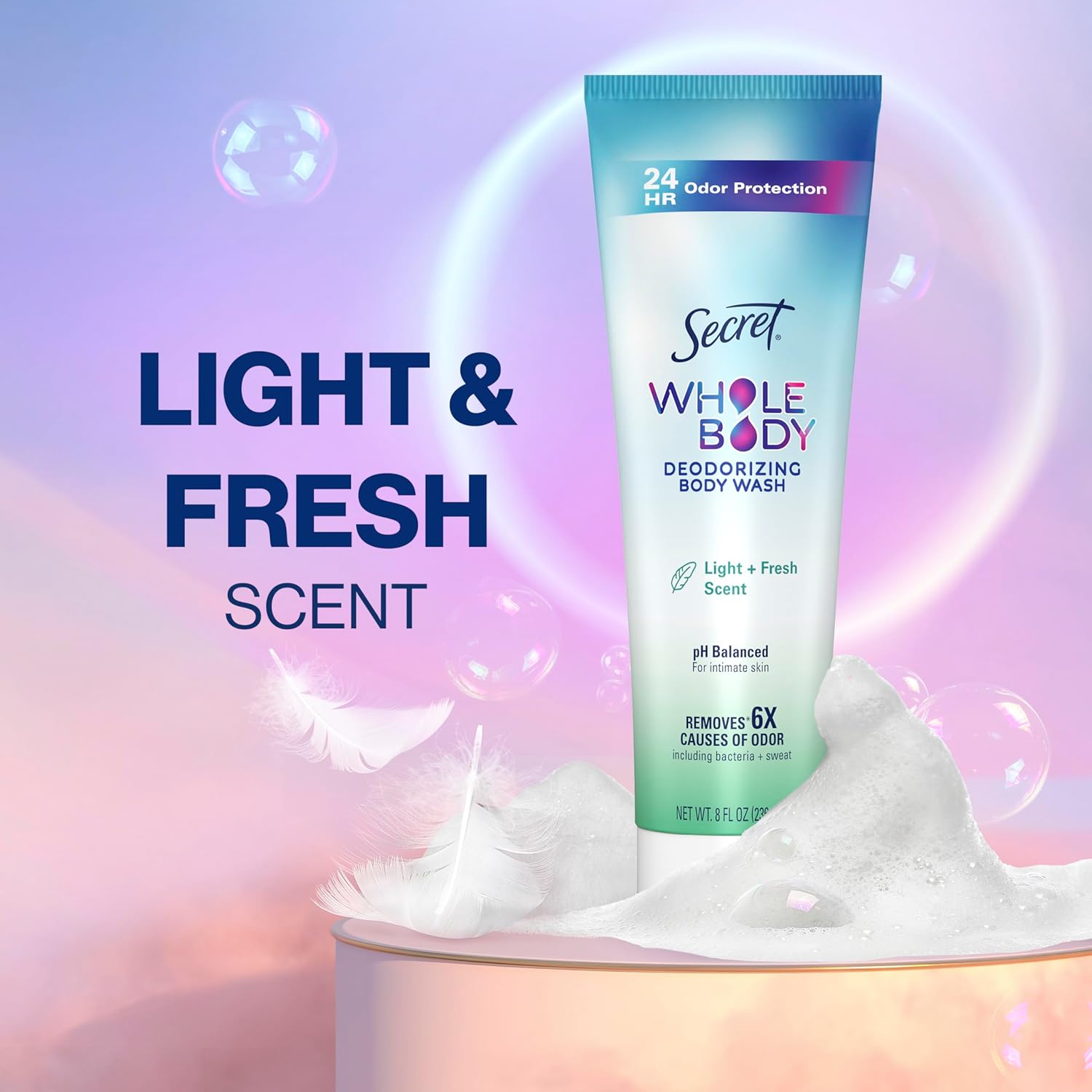 Secret Feminine Wash, 24 HR Deodorizing Feminine Body Wash for Women, Removes 6x Causes of Odor, PH Balanced, Safe to Use Everywhere, Light & Fresh, 8.0 oz - Image 8
