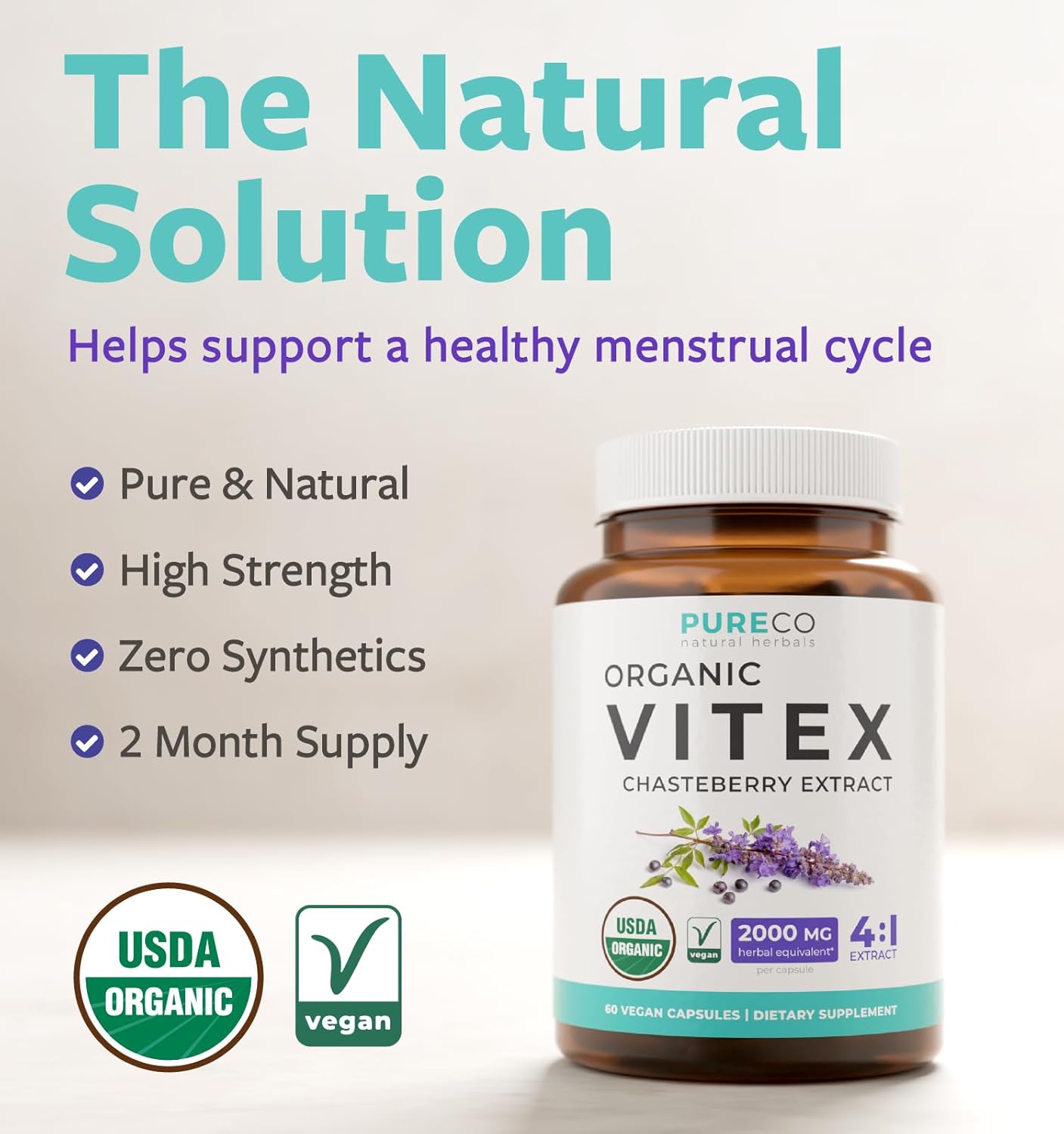 Organic Vitex Chasteberry Supplement for Women - High Strength Chaste Tree Berry Extract Supports Hormone Balance for Women from PMS to Menopause - Filler Free Vegan & Non-GMO (2 Month Supply) - Image 2