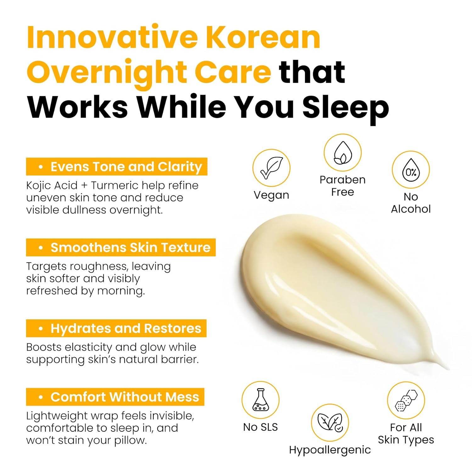 QUIA Turmeric + Kojic Acid Overnight Wrapping Mask – Hydration Mask for Glowing Skin – Evens Tone, Soothes Redness and Improves Skin Texture – Korean Skincare 75ML - Image 4