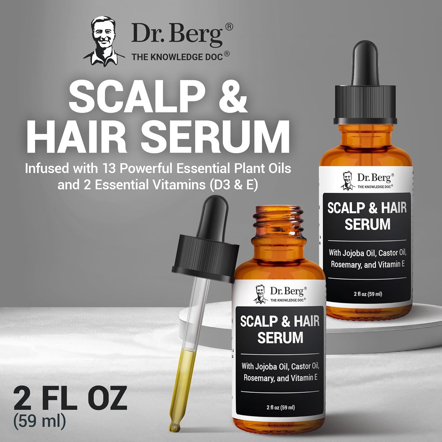 Dr. Berg Scalp & Hair Serum (Improved Formula) with Vitamin D3 & E - Clinically Tested, Paraben- and Sulfate-Free Hair Oil for Women & Men - Includes Rosemary Oil, Castor Oil & Jojoba Oil - 2 Fl oz - Image 5