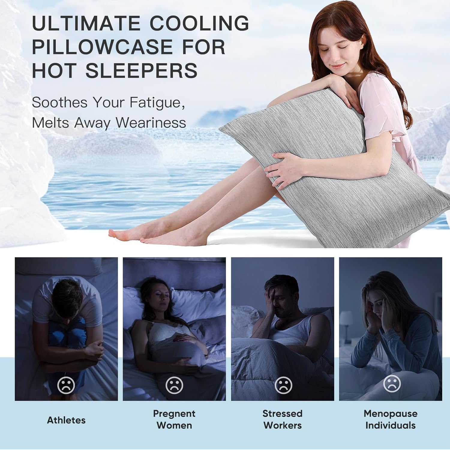 Marchpower 2 Pack Cooling Pillowcases Queen Size, Arc-Chill Cool Fiber, Double Sided Design for Hot Sleepers Night Sweats Hot Flashes, Oeko-TEX Certified Soft Breathable Pillow Covers Hidden Zipper - Image 2