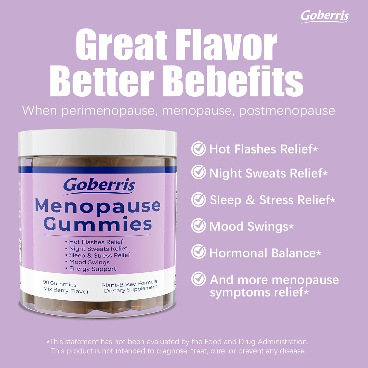 Menopause Gummies, with Black Cohosh, Ashwagandha, Relief for Hot Flashes, Night Sweats, Mood Swings, Support Hormone Balance & Sleep, Hormone-Free, Sugar Free, Pectin, Mix Berry, 90 - Image 3