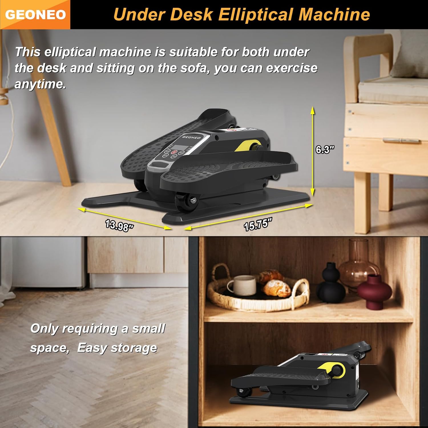 Under Desk Elliptical Machine, Electric Elliptical Exerciser for Senior, Quiet & Small Electric Seated Pedal Exerciser for Home with Display Monitor, Remote Control & 12 Adjustable Speeds - Image 2