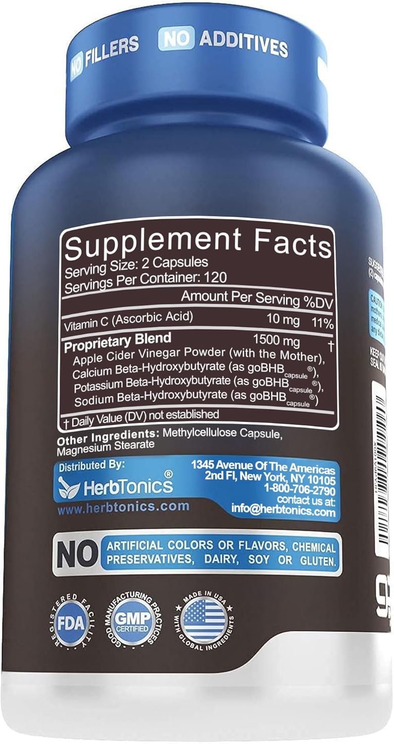 Herbtonics Apple Cider Vinegar + Keto BHB Capsules | GLP-1 Support for Appetite, Cravings & Weight Management | Metabolism Support with Satiety Support | 240 Capsules - 4 Month Supply - Image 7