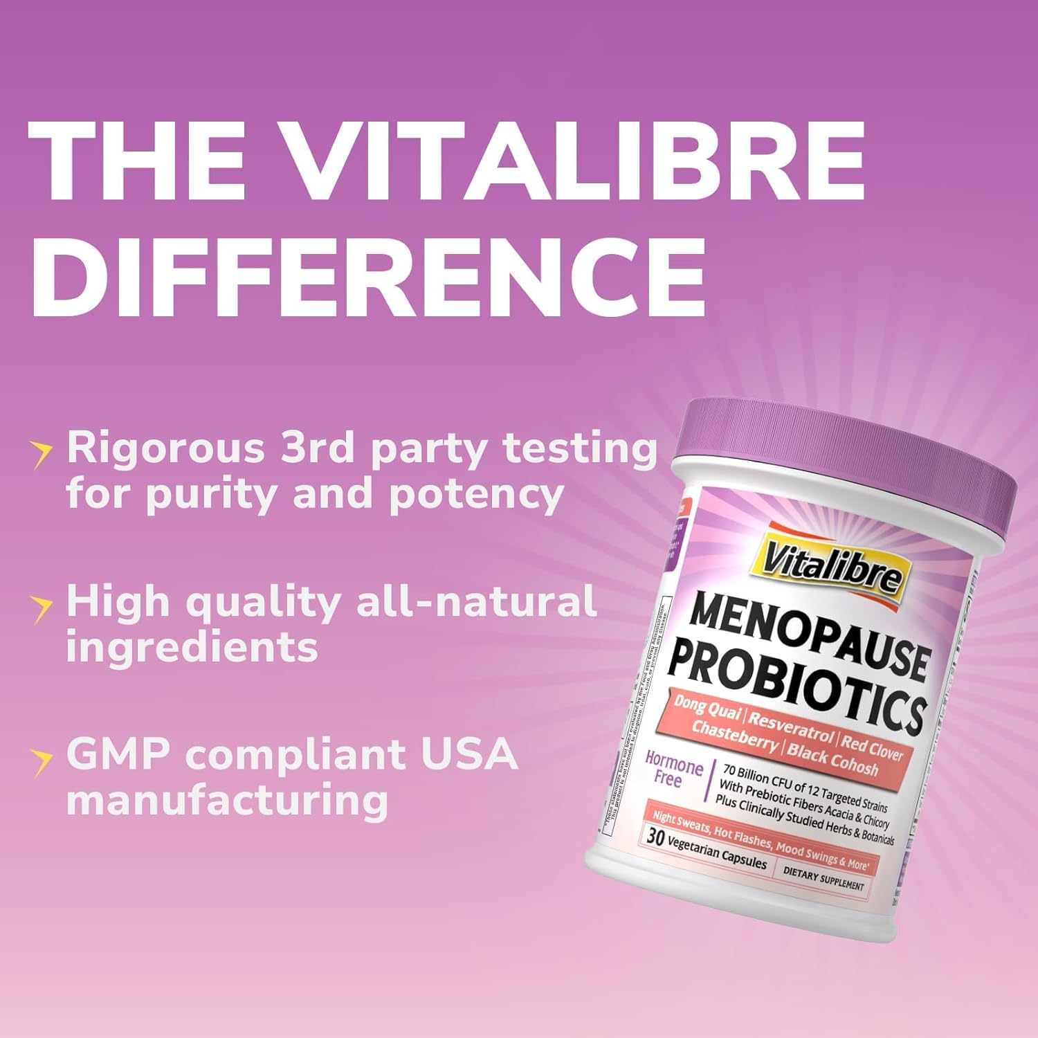 Vitalibre Menopause Probiotics – 70 Billion CFU with Prebiotics & Herbal Support for Hormone Balance & Gut Health (30 Capsules) - Image 8