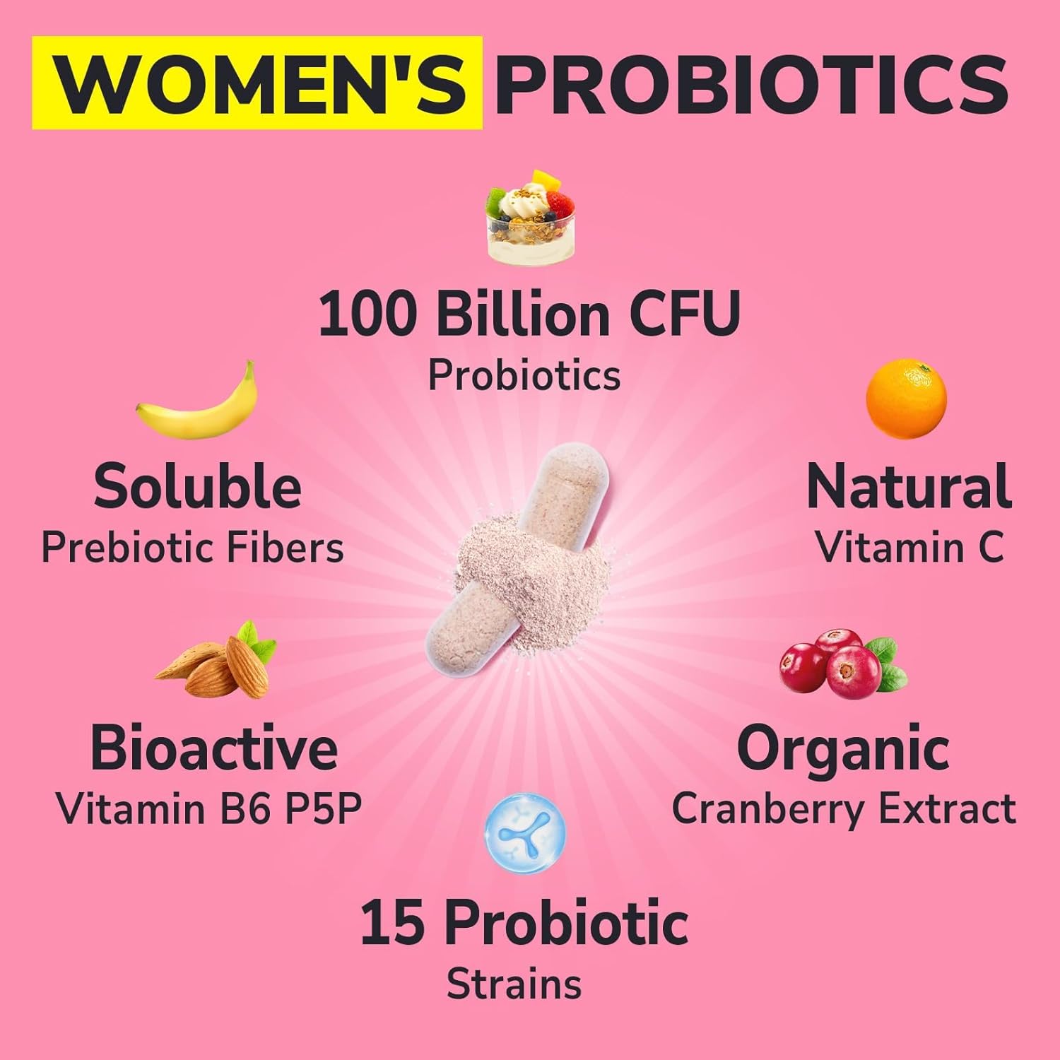 Vitalibre Probiotics for Women 100 Billion CFU 15 Strains, Daily Probiotic & Prebiotic Supplement with Organic Cranberry to Support Vaginal, Digestive, Immune Health, Shelf Stable, 30 Vegan Capsules - Image 3