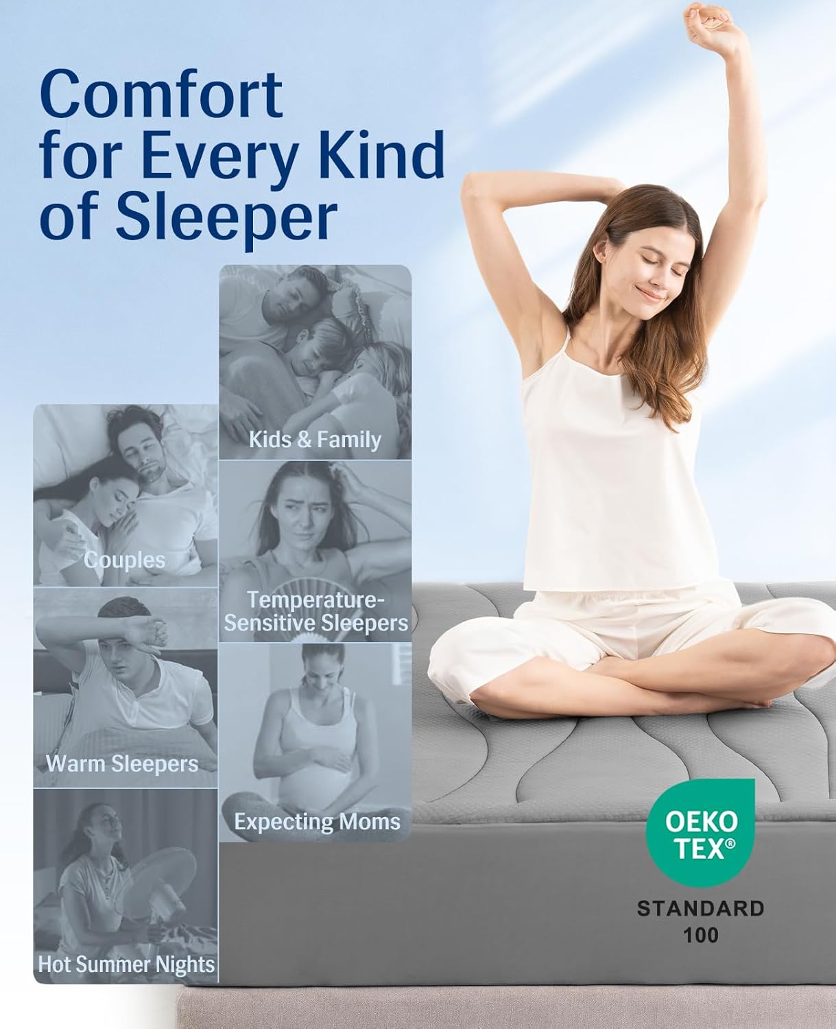Elegear Cooling Mattress Pad Queen, Upgraded Arc-Chill® 3.0 + PCM Cooling, Stay Cool All Night, Breathable & Soft, Deep Pocket 18", Washable Mattress Protector for Hot Sleepers, Gray - Image 8