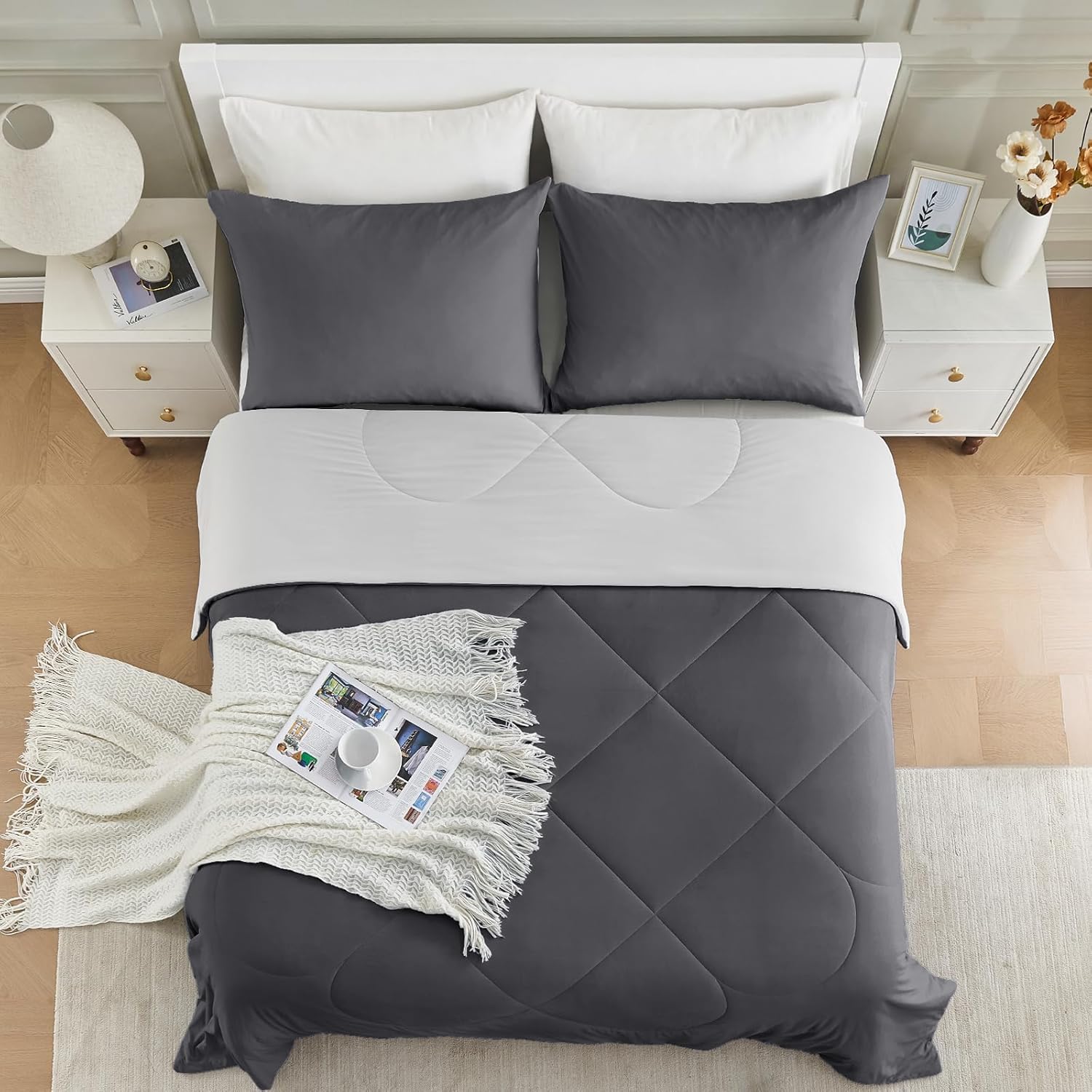HOMFINE Cooling Comforter Japanese Double-Sided Cold Tech Fabric Cooling Blanket for Night Sweats Hot Sleepers, Q-Max 0.45 Soft Breathable Silky Smooth Lightweight Grey Summer Comforter Queen - Image 7
