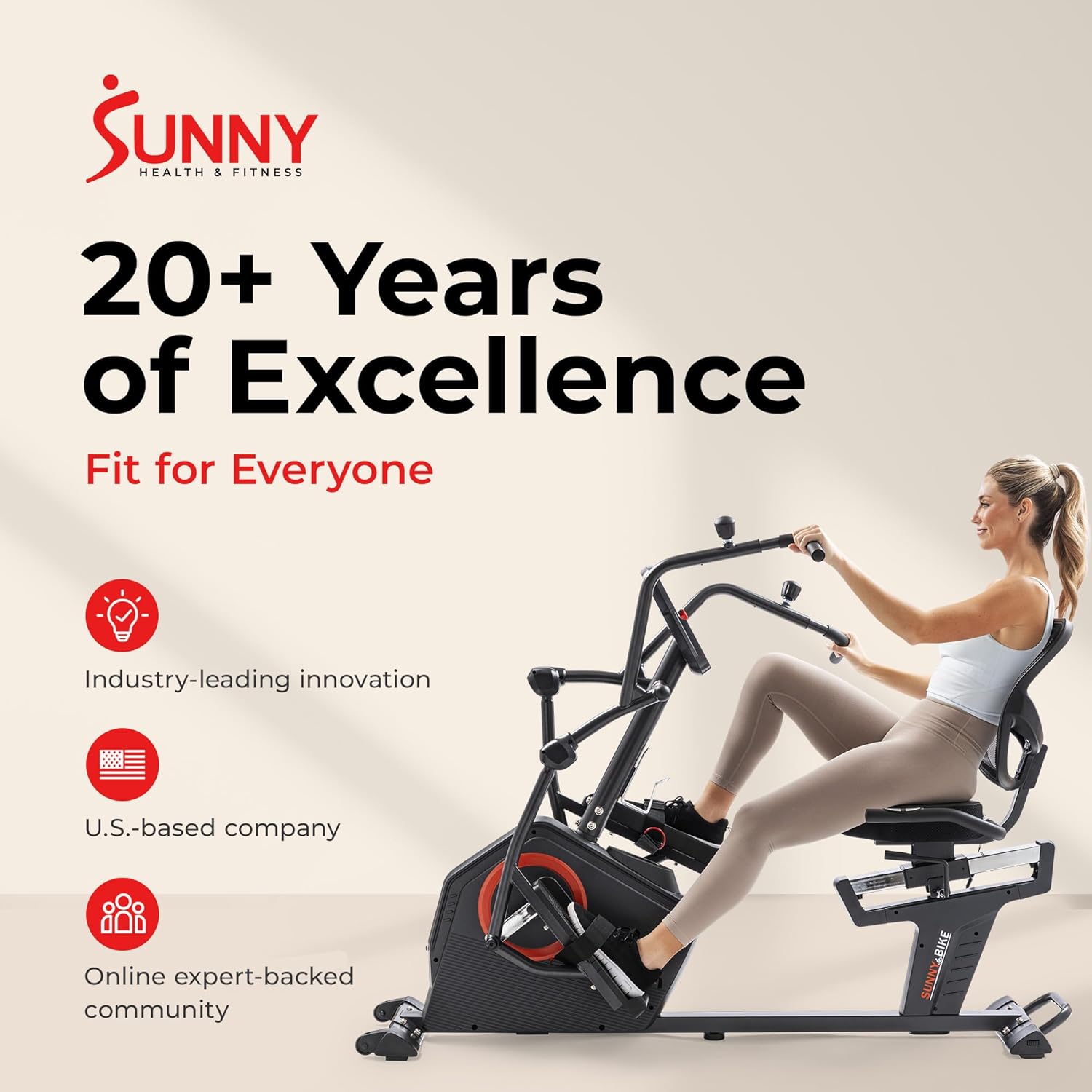 Sunny Health & Fitness Elite Recumbent Cross Trainer & Elliptical Machine with Arm Exercisers for Home Arm/Leg Training, Easy Adjust Seat & Mesh Backrest, Free SunnyFit App Bluetooth Connectivity - Image 8