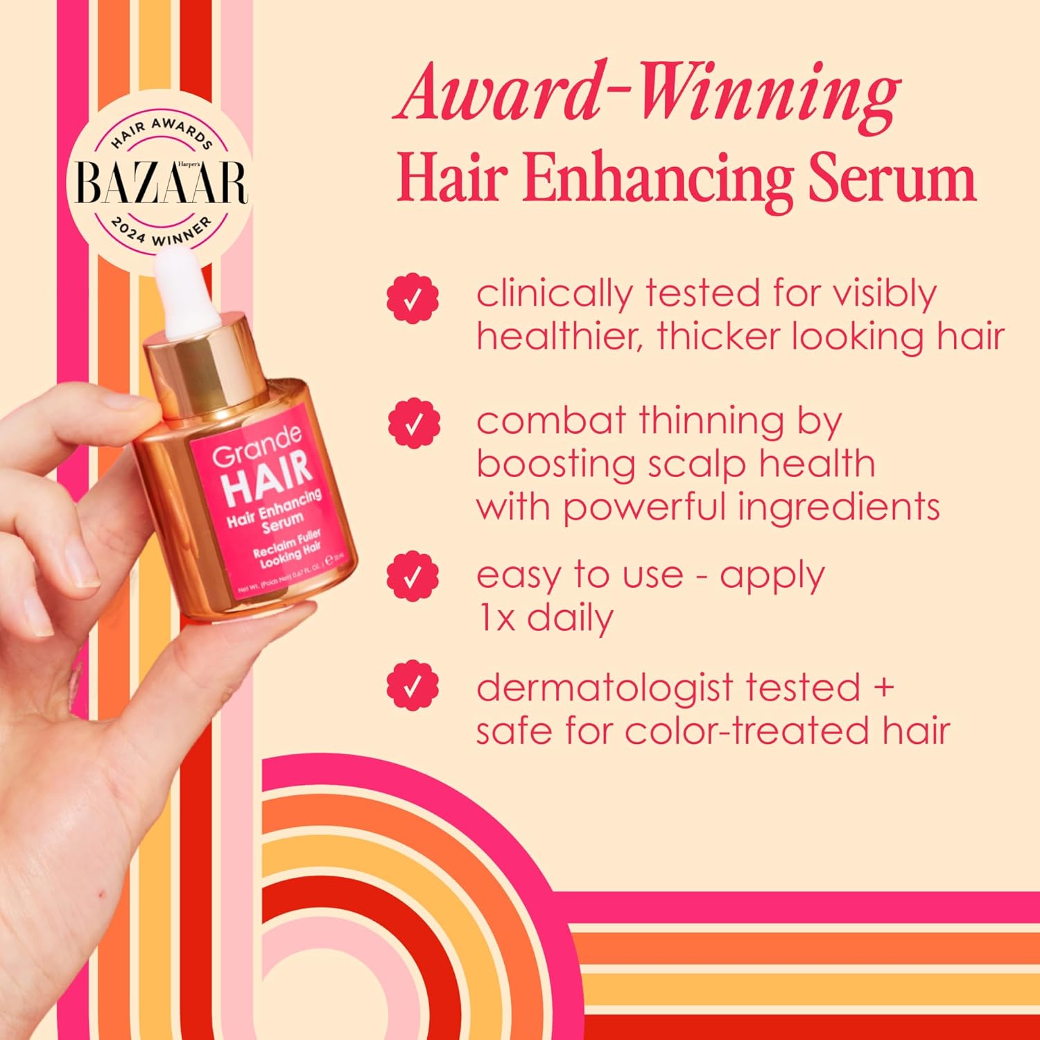 Grande Cosmetics Hair Serum for Men and Women, Promotes Thickness in Thinning Hair, Safe for Color Treated Hair - Image 4