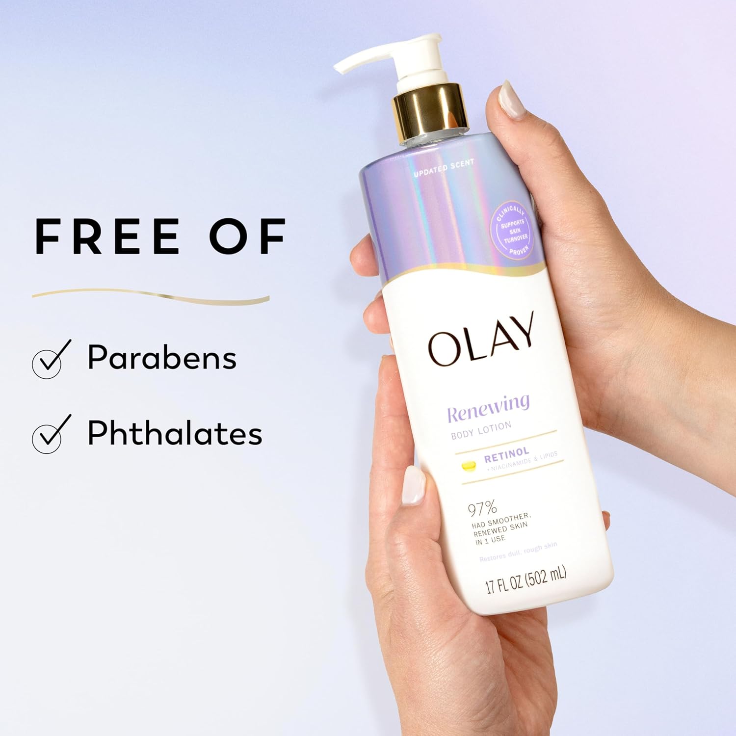 Olay Body Lotion for Women, Smoothing with Retinol Serum, Visibly Smoother Skin, 24hr Moisture & Hydration, Fast Absorbing Formula, Vitamin B3 Complex, For All Skin Types, 17 fl oz - Image 7