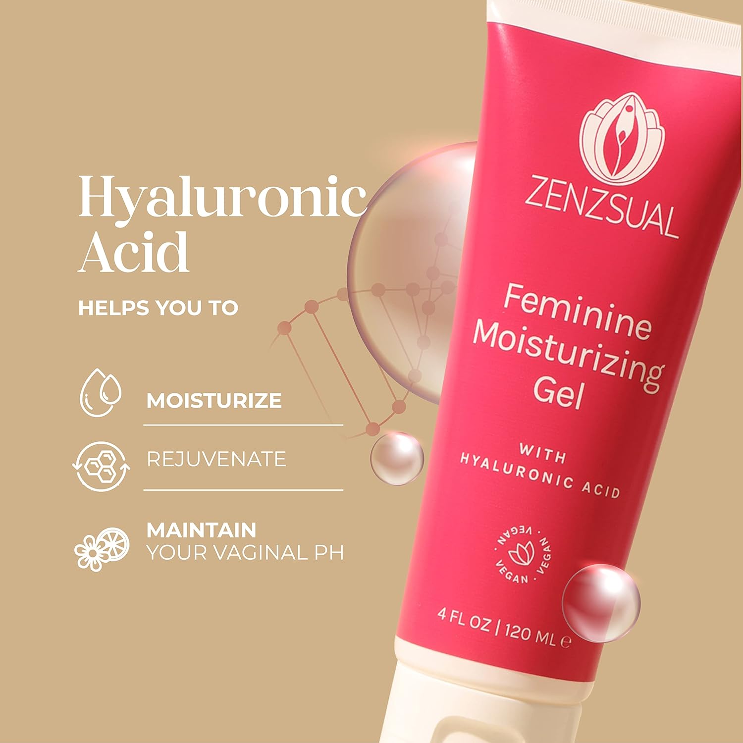 ZENZSUAL Feminine Moisturizing Gel - with Hyaluronic Acid, Water Based Vaginal Moisturizer for Dryness, Irritation, Itchiness, or Discomfort, Fragrance-Free, 100% Vegan, No Parabens, 4oz (120ml) - Image 2