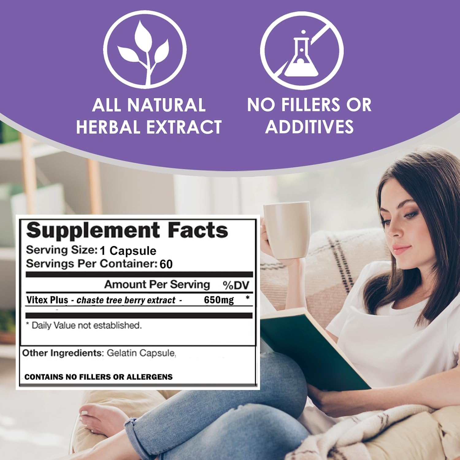 VH Nutrition VITEX+ Chasteberry Supplement | 650mg Vitex Berry Extract for Hormone Balancet ( 60 Capsules) - Image 5