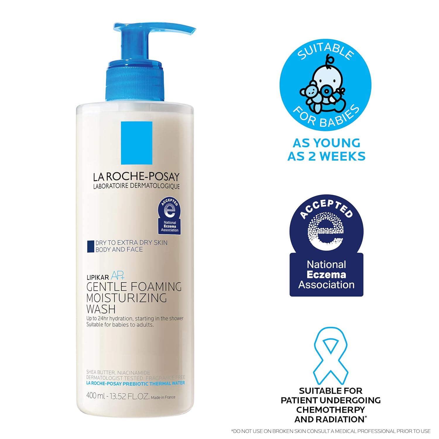 La Roche-Posay Lipikar AP+ Gentle Foaming Moisturizing Wash, Shea Butter + Niacinamide + Glycerin, Moisturizing Body Wash For Dry Skin, National Eczema Association Accepted, Dermatologist Tested - Image 9
