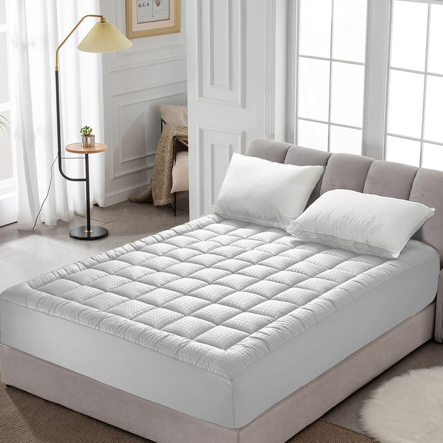 HYLEORY Queen Mattress Pad Quilted Fitted Mattress Protector Cooling Pillow Top Mattress Cover Breathable Fluffy Soft Mattress Topper with 8-21" Deep Pocket - Image 7