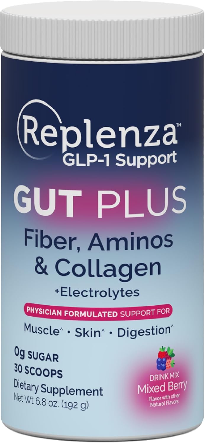 Replenza Daily Replenisher Nutritional Support Powder – Muscle Recovery, Digestive Health & Skin Elasticity Mix of Amino Acids, Prebiotics and Collagen Peptides – Mixed Berry Flavored, 30 Scoops