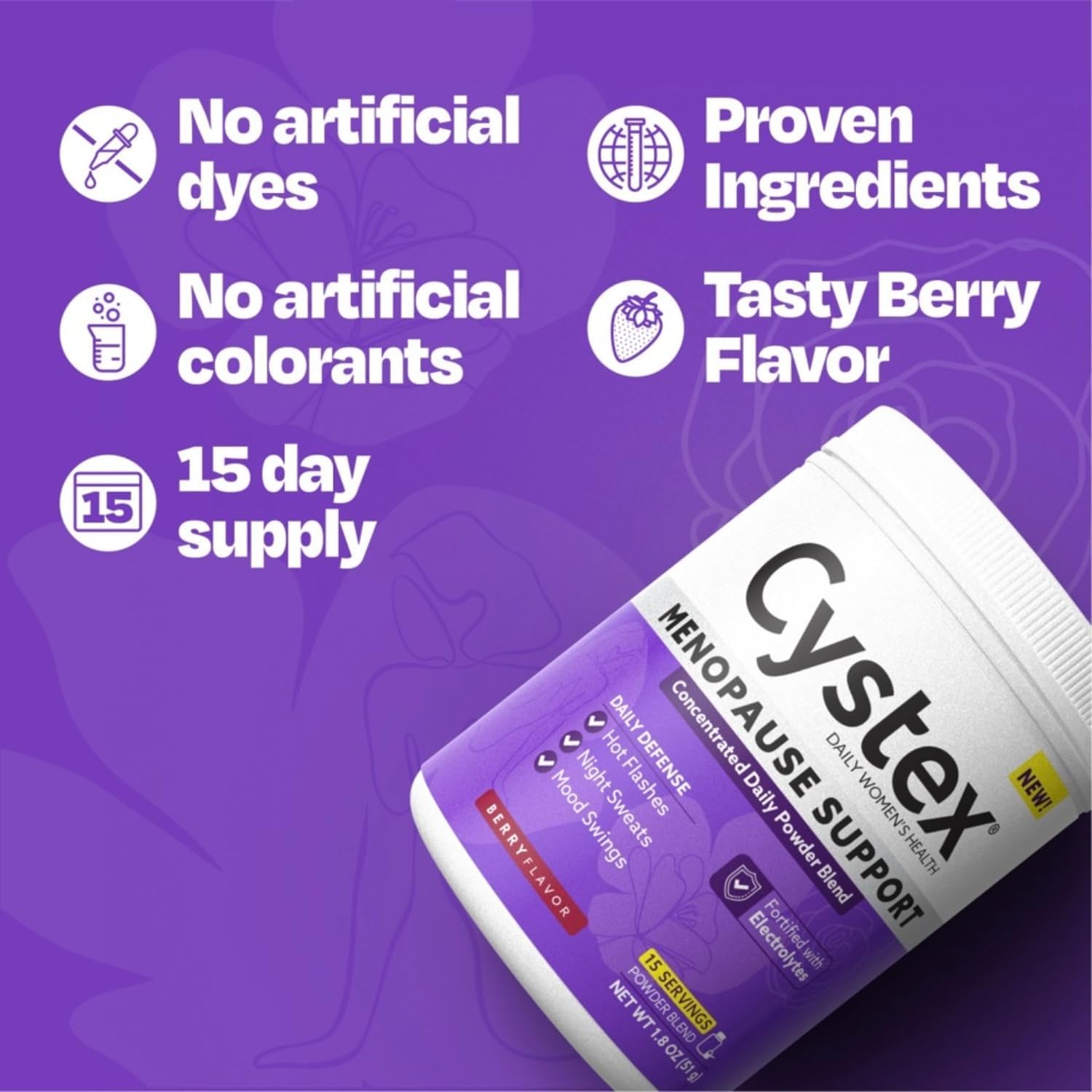 Cystex Menopause Support Powder - Daily Relief for Hot Flashes, Night Sweats, & Mood Swings - Clinically-Studied Ingredients - Electrolyte-Enhanced - Berry Flavor - 15 Servings - Image 6