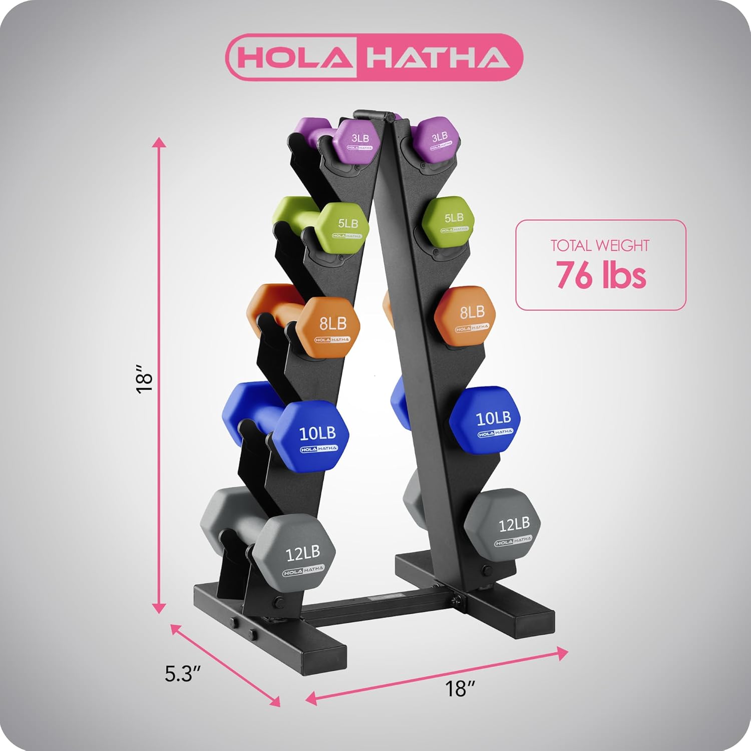 HolaHatha Neoprene Dumbbell Weights Set w/Rack, Home Gym Equipment - Portable Weighted Exercise Dumbbells for Fitness, Training, and Lifting Workouts - Image 3