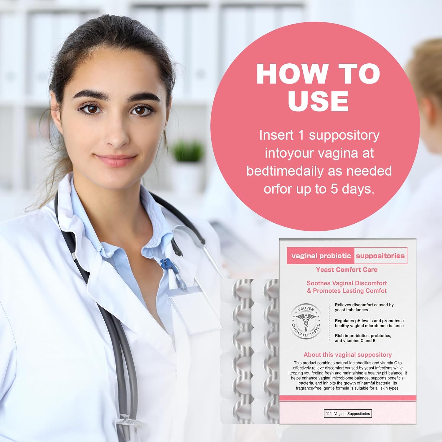 Nahid Vaginal probiotic Suppository, hyaluronic Acid Suppositories, Vaginal moisturizer, PH Balance, Restores Healthy Vaginal Odor, Yeast Comfort Care (12 Inserts) - Image 4