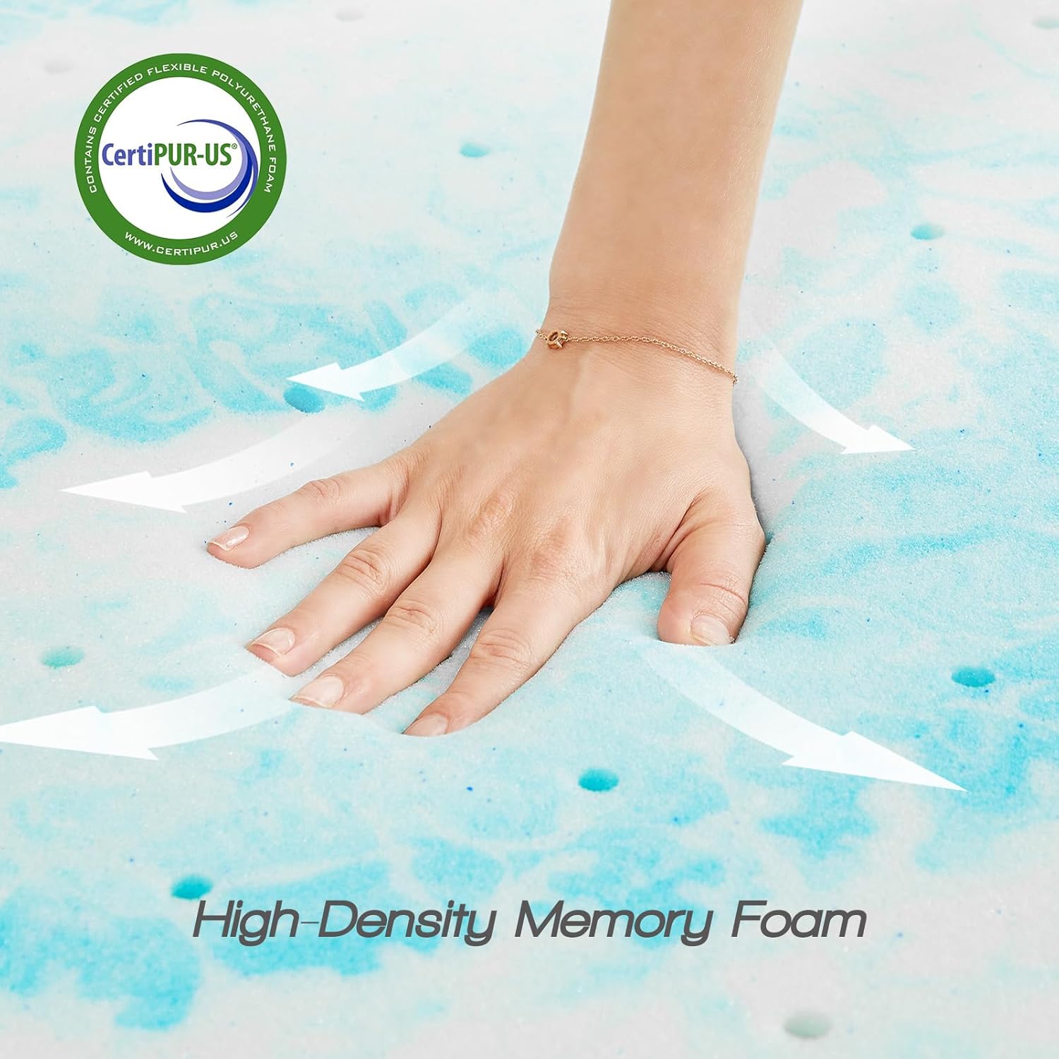 Sweetcrispy Mattress Topper Queen, 2 Inch Thick Memory Foam Gel Infused Cooling Toppers Pad for Queen Size Bed, Sleeper Sofa, RV, Camper, CertiPUR US Certified, Ventilated and Breathable, Blue - Image 4